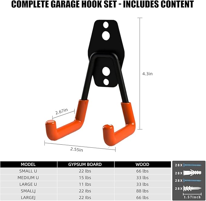 CRXCRC 6-Pack Small Square Heavy Duty Garage Hooks, Ideal for Hanging Ladders, Bikes, Tools, Garage, Garden, Basement, Shed, Utility Room Storage (Orange)