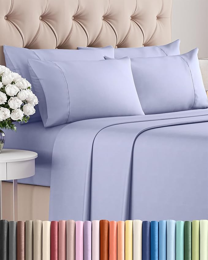 Cal King 6 Piece Sheet Set - Cooling, Comfy & Breathable - Hotel Luxury Bedding, Includes Fitted Sheet for Women, Men, Kids & Teens - 1 Flat, 1 Fitted Sheet, 4 Pillowcases w/Deep Pockets - Lavender