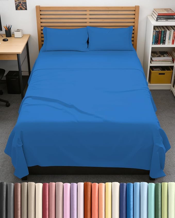 Full XL Bed Sheet Set - 4 Piece Extra Long Extended Full XL Sheets - Soft, Breathable & Cooling - Fits 8” to 16" Mattress w/ Deep Pockets - 54" x 80" - Easy-Fit, Wrinkle & Fade Resistant - Royal Blue