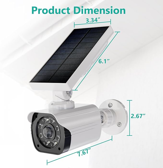WALI Dummy Fake Camera, Security Camera with Motion Sensor Flood Light, Simulated Surveillance Security CCTV Dome Camera Indoor Outdoor (TCW2-SOL), 2 Packs, White-Solar