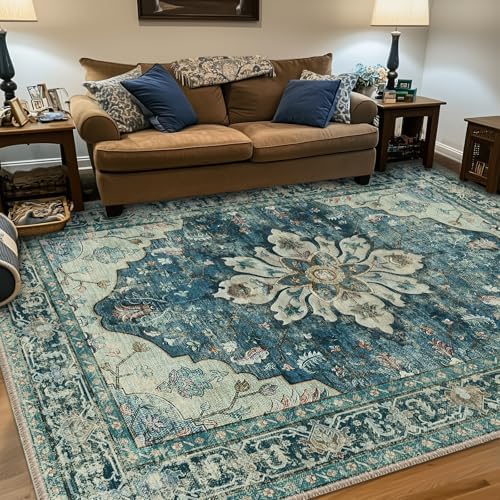 RELEANY Washable Area Rug, 5'x7', Blue/Vintage Dark Blue by RELEANY