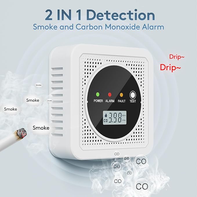 3 Packs, 2-in-1,Smoke Carbon Monoxide Detector,Carbon Monoxide Detector,Smoke Alarm,CO Alarm, 85 db Sound,Battery Powered CO Alarm with LEDs,LCD Digital Screen,Test Button