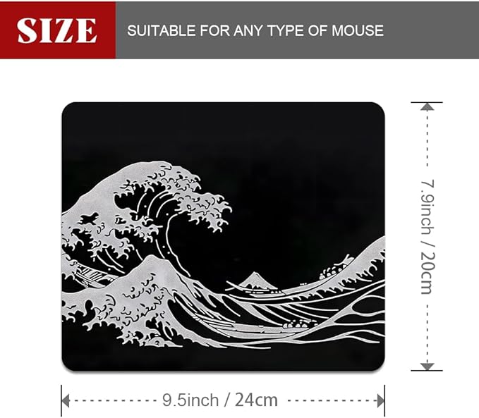 Black Wave of Kanagawa Square Mouse pad, Texture, Waterproof, Anti Slip Rubber Base, Computer Mouse pad, Laptop Mouse pad