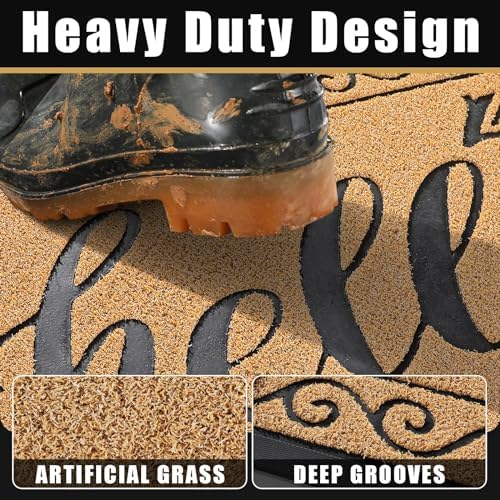 Yimobra Welcome Mats for Front Door 29.5x17, Heavy Duty Waterproof Outdoor Door Mat Outside Entrance, Non-Slip Low Profile Indoor Entryway Mat for Garage Patio, Yellow - Image 2