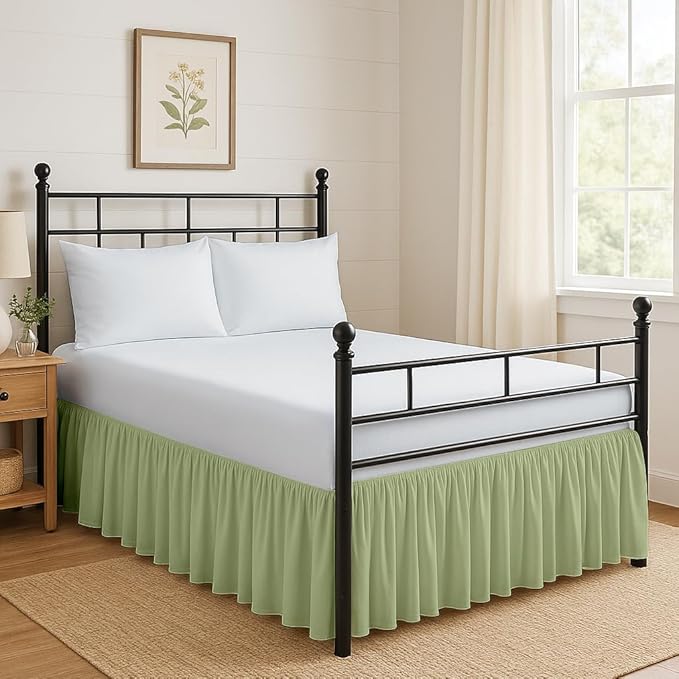 Ruffled Bed Skirt Split Corners with Platform, Tailored Fit Hotel Quality Wrinkle Free Ultra-Soft Microfiber Dust Ruffle, Upto 10 Inch Drop, Twin, Sage