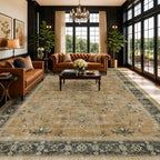 Washable 9x12 Living Room Rug - Vintage Extra Large Area Rugs for Dining Room Under Table, Rustic Brown and Charcoal Olive Low Pile Carpet for Bedroom Under the Bed, Non-Slip Stain & Fade Resistant by HazoHaus