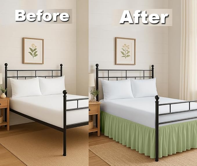 Ruffled Bed Skirt Split Corners with Platform, Tailored Fit Hotel Quality Wrinkle Free Ultra-Soft Microfiber Dust Ruffle, Upto 14 Inch Drop, Twin, Sage