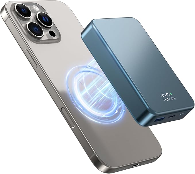 POAQCIF Magnetic Power Bank 26800mAh for Magsafe Portable Charger, Aluminum Alloy Large Capacity 20W USB-C in&Out Wireless Fast Charging for iPhone16 Plus Pro Max/15/14/13/12 Series, Blue