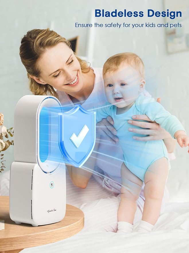 let'me Desk Fan, Portable Bladeless Fan 11.8 inch Small Personal Cooling Fan with 5 Colors Touch Control LED Light, Quiet Table Fan for Office, Home, Bedroom