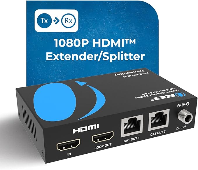 OREI 1x2 HDMI Extender Splitter Over Single Cable CAT6/7 1080P EDID Management - Up to 132 Ft - Loop Out - Low Latency