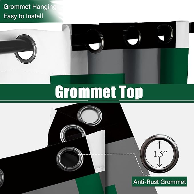 Green 100% Blackout Curtains for Bedroom 108 inch Extra Long 2 Panels Set Hunter Green Grey Modern Abstract Geometric Black Out Curtains Room Darkening Window Drapes for Living Room, 52Wx108L