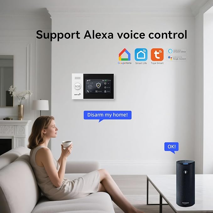 Hapippofa Home Security Alarm System,DIY Wireless WiFi Alarm System (Motion Detector, Door Window Sensor, Remote Control, Siren), Compatible with Alexa and Google for House, Apartment