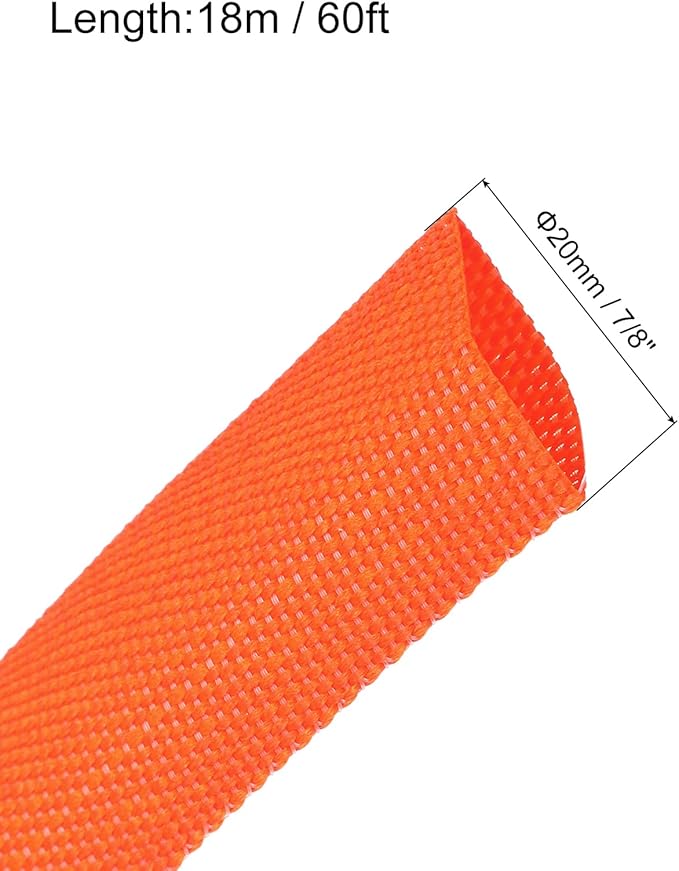MECCANIXITY Braided Cable Sleeves Heat Shrinkable Fabric Sleeving, 7/8" 60ft Orange 2:1 Ratio Heat Shrinkable Cord Protector for Harness Cable, Network Cable Protection, Cable Management