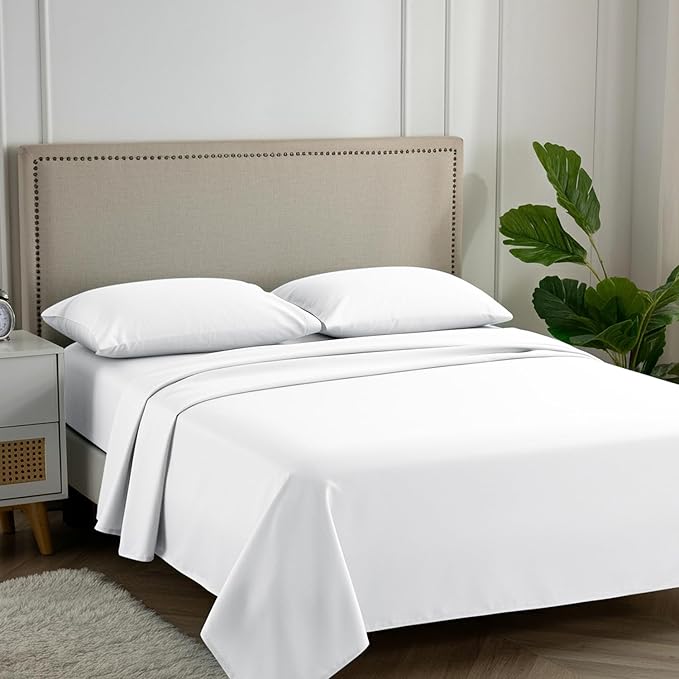 Carressa Linen 100% Egyptian Cotton Full Size Sheets - 600 Thread Count Full Size Egyptian Cotton Sheets (4 PC, Crisp White), Soft, Cooling, 16" Deep Pocket Sateen Weave Luxury Hotel Bed Sheet Set