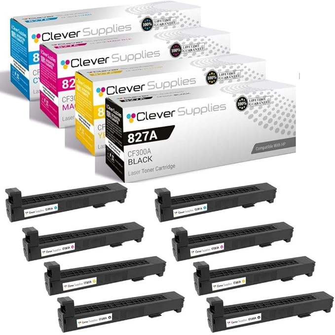 CS Replacement Toner Cartridge Compatible with HP 827A CF300A Black CF301A Cyan CF303A Magenta CF302A Yellow Color M880 M880z M880z+ M880z+ NFC 8 Color Set