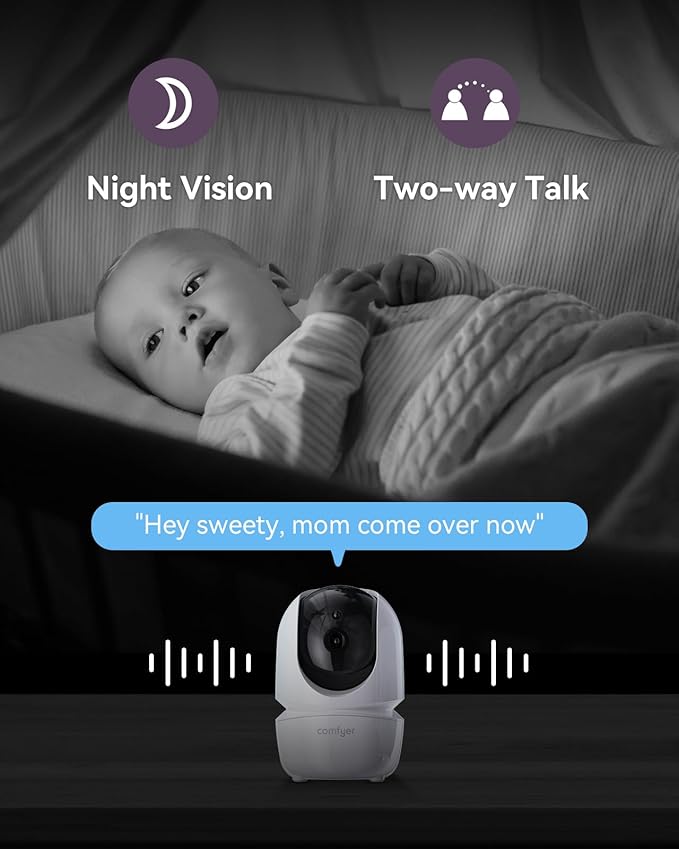 Comfyer Baby Monitor with Camera and Audio, 7" 720P HD Video Baby Monitor No WiFi, 6000mAh Battery, VOX Mode, Auto Night Vision, Hack Proof, Remote PTZ