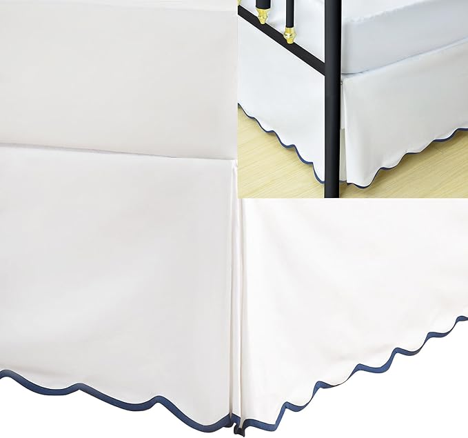 HIG Queen Bed Skirt - Easy Fit Scallop Edge Pleated Bedskirts With Spilt Coner, 18 Inch Drop Anti-Slip Dust Ruffle, Thick Fabric for Enhanced Privacy, Pre-Washed for Long-Lasting Use, Machine Washable