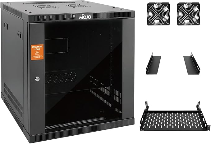 Tecmojo 12U Wall Mount Rack Cabinet, Heavy-Duty 176 Lbs High Load Capacity, 19” Enclosed Server Network Rack with Glass Door, 17.7” Deep – Elite Collection