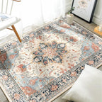 RELEANY Washable Area Rug, 3'x4', Beige/Blue/Orange by RELEANY