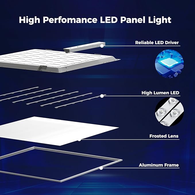 AIKVSXER 4 Pack 2x2 LED Flat Panel Light - Selectable 5 CCT 3000K-6500K & 5 Wattage 30-50W 5500Lm 0-10V Dimmable 2x2 led Drop Ceiling Lights 120-277V for Commercial and Home