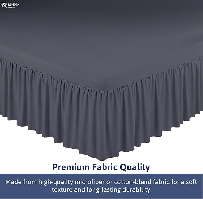 KRISHNA Ruffled Bed Skirt with Split Corners King, 100% Microfiber Hotel Quality, 21 Inch Drop Dust Ruffle Gathered Bedskirt with Platform, 78" x 80", Dark Grey
