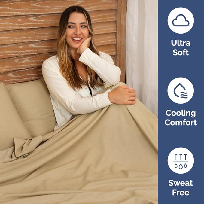 Split Head King Sheet Set – 4 Piece Flex Split Top King Sheets for Adjustable Beds - Fits 14” to 16" Mattress w/ Deep Pockets - Breathable & Cooling - Luxury Bedding and Wrinkle Free - Heathered Tan