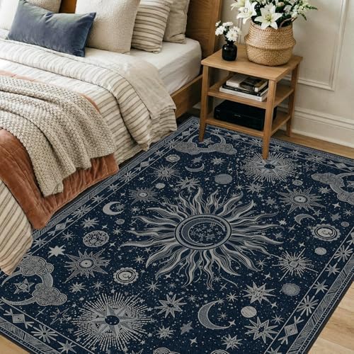 Vacuum-Friendly, 4x6 Washable Area Rug, Blue Gray White - Image 2