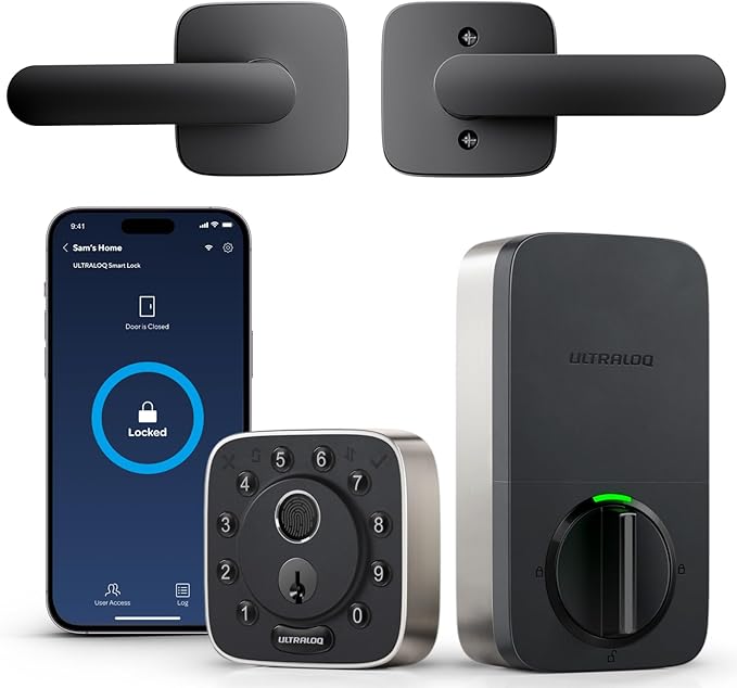 ULTRALOQ Bolt Fingerprint Smart Lock with Lever, Front Keypad Door Lock with Handle, Built-in WiFi Deadbolt, App Remote Control, Auto-Lock, Works with Apple HomeKit, Alexa, Google, BHMA Certified