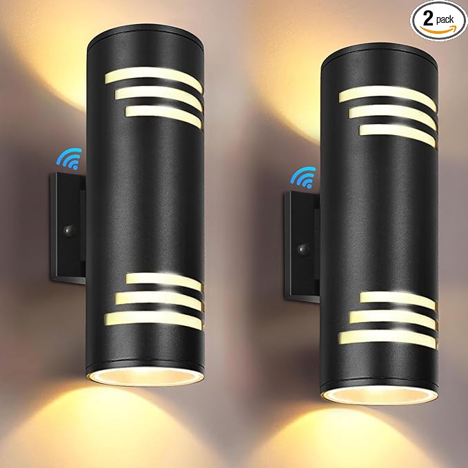rosykite Dusk to Dawn Porch Lights Outdoor 2 Pack, Modern Exterior Lighting Fixtures 13In, Cylinder Outdoor Wall Lights Up Down Sconce Lighting for House Doorway, ETL Listed
