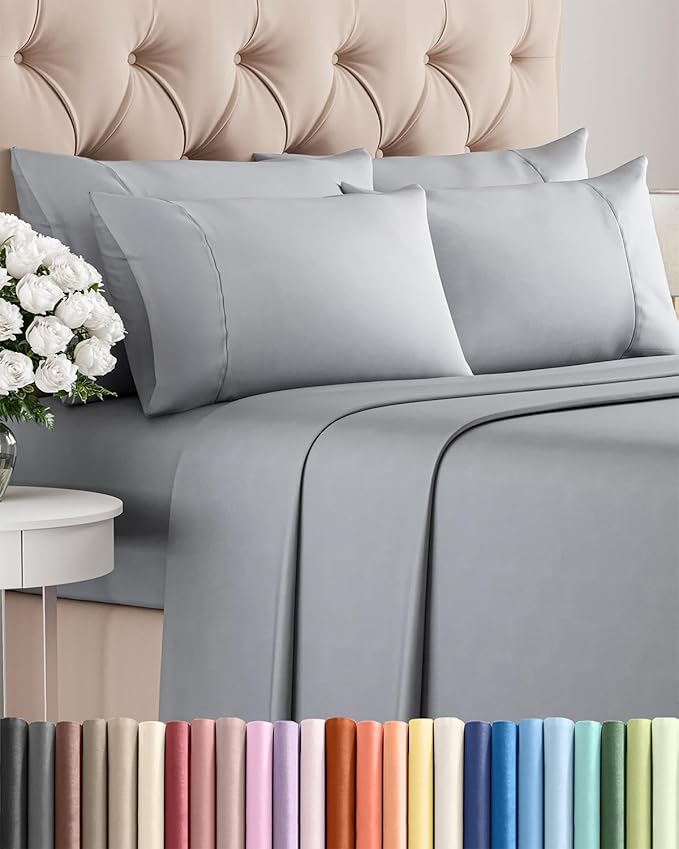 Full 6 Piece Sheet Set - Cooling, Comfy & Breathable - Hotel Luxury Bedding, Includes Fitted Sheet for Women, Men, Kids & Teens - 1 Flat, 1 Fitted Sheet, 4 Pillowcases with Deep Pockets - Steel Blue