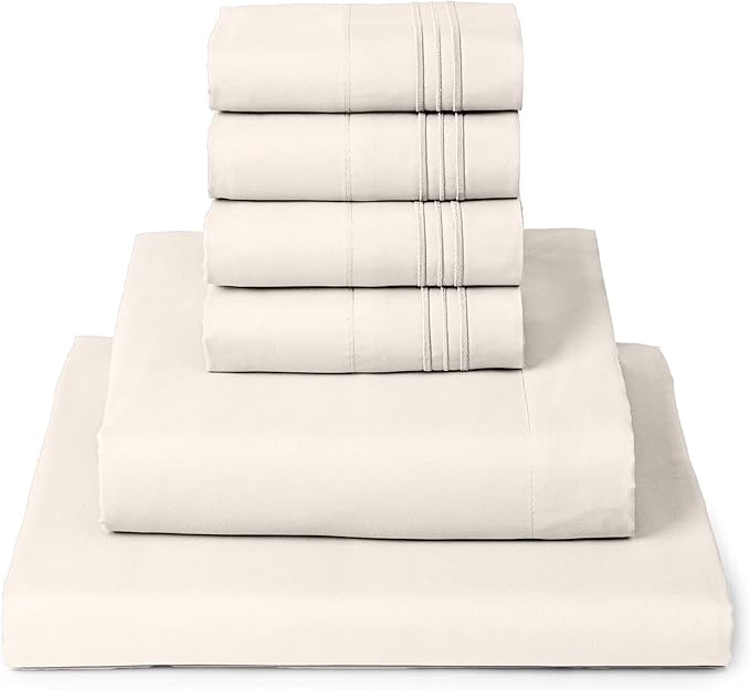Mellanni Queen Sheet Set - 6-Piece Iconic Collection Bedding, (Including 4 Pillowcases), 16-Inch Deep Pocket, Easy Care, Extra Soft, Cooling Sheets, Brushed Microfiber - Golden Ivory