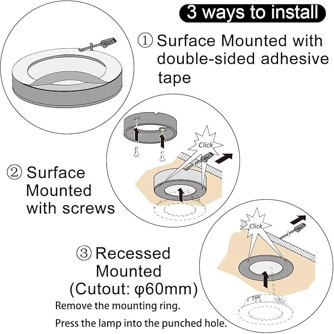 VST Under Cabinet Lighting Plug in with Wired Touch Dimmer Switch,Recessed or Surface Mount Design,Warm White 3000K 12V 2W(20W Total, 10 Pack White) Puck Lights Fixtures