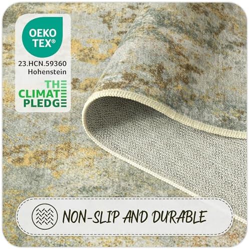 2x5 Green Rug Runners for Hallways Kitchen Non Slip Washable Entryway Runner Rugs with Rubber Backing 5ft Long Carpet Runner for Laundry Bedroom, Low Pile Stain & Fade Resistant, Abstract Sage Green - Image 4