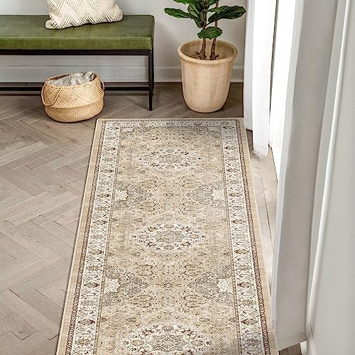 Washable 2x8 Hallway Runner Rug: Vintage Water Resistant Kitchen Entryway Rug Ultra Soft Living Room Bedroom Carpet with Non Slip Backing Indoor Low Pile Floor Mat for Bathroom Dining Room(2x8,Beige) - Image 6