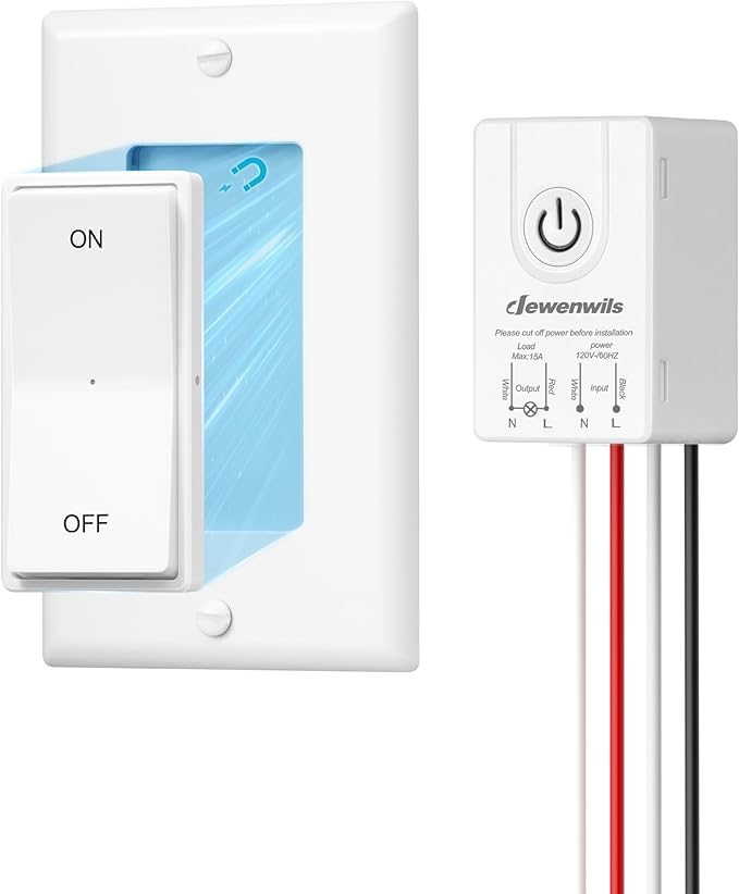 DEWENWILS Wireless Light Switch and Receiver Kit, 15A, No in-Wall Wiring Required,Remote Control Wall Switch Lighting Fixture for Ceiling Lights, Fans, Lamps,100 Ft RF Range, Programmable