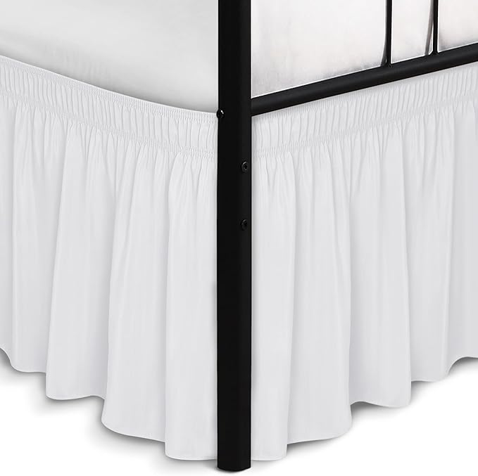Biscaynebay Wrap Around Bed Skirts with Split Corners for Full Beds 12" Drop, White Adjustable Elastic Dust Ruffles Easy Fit Wrinkle & Fade Resistant Silky Luxurious Fabric Machine Washable