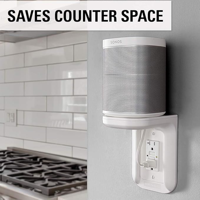 Sanus Outlet Shelf Speaker Mount - Heavy Duty Shelf Holds Devices up to 10 lbs - DIY Install Works with Both Standard & Decora Outlets - Perfect for Sonos & Other Smart Speakers