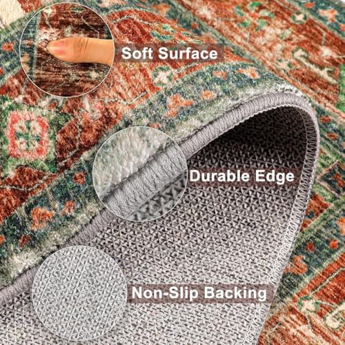 Yamaziot Washable Runner Rug, 3x8 Non-Slip Boho Vintage Hallway Kitchen Rug - Image 2