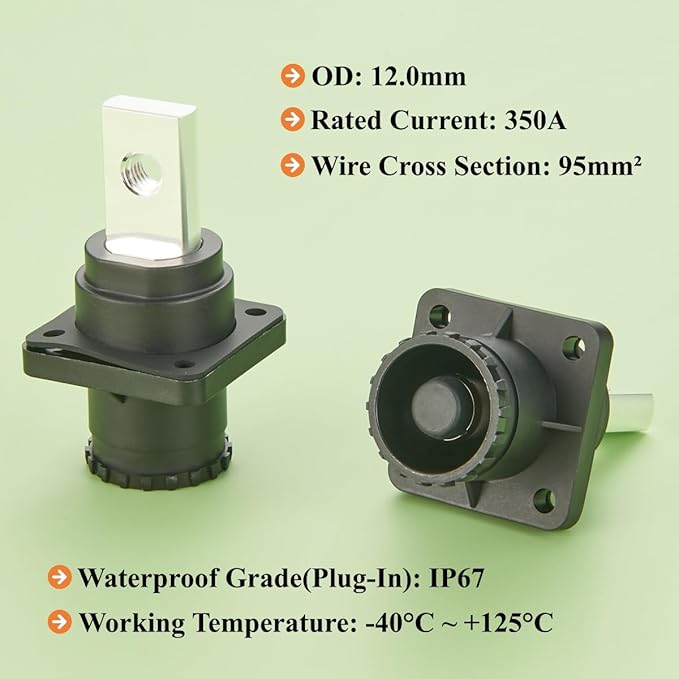 1 Set Battery Energy Storage Connector 350A 95mm² High Current HV Connectors Quick Plug Terminal Right Angle Plug and Socket IP67 Waterproof Power Adapter (Black, 350A)