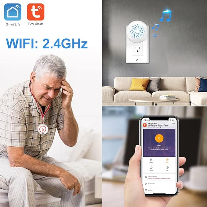 SINGCALL Tuya Caregiver Pager Smart Wireless Calling System WiFi SOS Emergency Home Caring Nurse Buzzer Call Bell System for Old People Patients Children