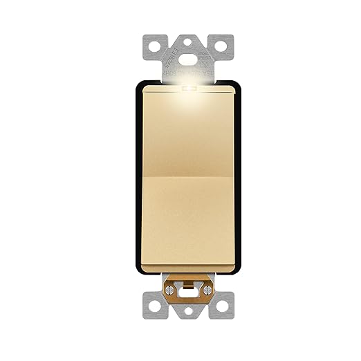 LIDER Minimalist Design Matte Finish Lighted 4-Way Decorator Light Switch, Four Way Frameless Rocker Switch, Residential/Commercial Grade, 15A 120V/277V, UL Listed, LS15-4W-GD, Gold