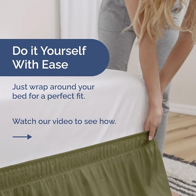 Wrap Around Dust Ruffle Bed Skirt - Sage Green - for King Size Beds w/ 16 Inch Drop - Easy Fit Elastic Strap - Adjustable Pleated Bedskirt with Brushed Fabric, Wrinkle Free Women, Men, Kids and Teens