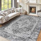 Lofus 8x10 Washable Rugs for Bedroom Non-Slip Low Pile Carpet Dark Grey - Image 4