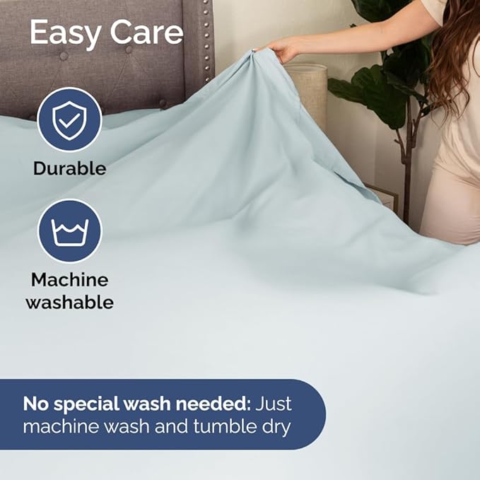 Full XL Bed Sheet Set - 4 Piece Extra Long Extended Full XL Sheets - Soft, Breathable & Cooling - Fits 8” to 16" Mattress w/ Deep Pockets - 54" x 80" - Easy-Fit, Wrinkle & Fade Resistant - Ice Blue