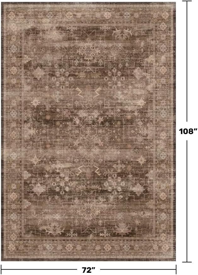 Hazo Haus Taupe Brown Living Room Rug 6x9 - Vintage Traditional Eclectic Unique Neutral, Washable Low Pile Non-Slip Large Area Rugs for Dining Under Table Bedroom Lounge - Image 2