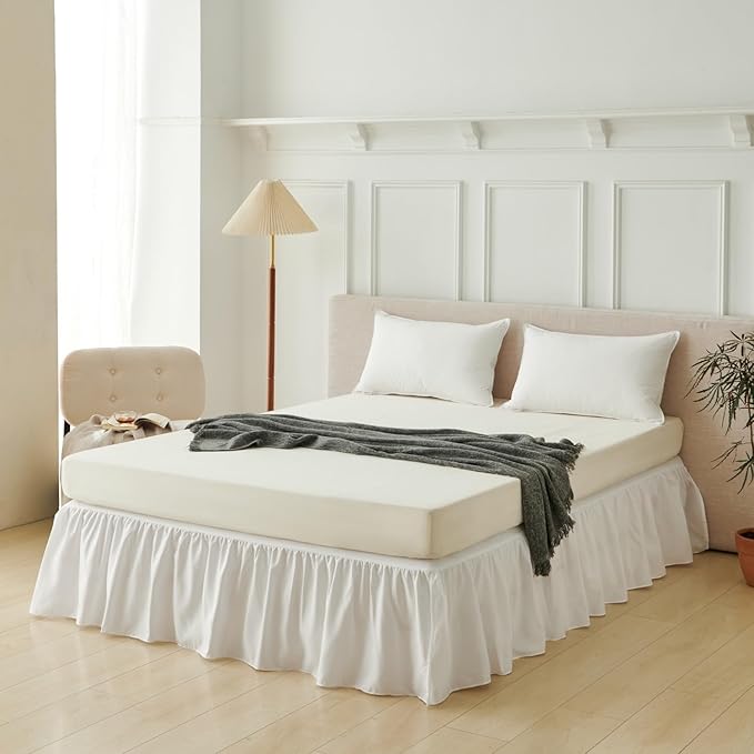 Bed Skirt King Size Ruffled Bed Skirt with Split Corners, King Bed Skirts 18 Inch Drop, King Size Bed Skirting with Platform, White, 18'' King