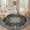 Round Area Rug for Living Room: 6ft Boho Washable Rug Black Gold by EXPEDIX