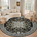 Round Area Rug for Living Room: 6ft Boho Washable Rug Black Gold by EXPEDIX
