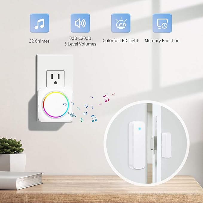 Door Chime, Door Sensor Chime When Door Opens, BITIWEND Door Entry Alarm for Business/Home/Office/Store, 600 FT Range, 32 Chimes 5 Adjustable Volume Door Ringer Alert 1Sensor + 2Receivers White