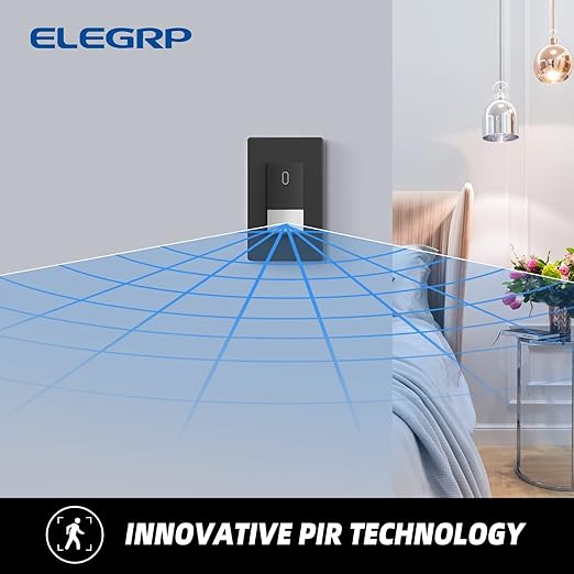 ELEGRP Occupancy Motion Sensor Light Switch, PIR Infrared Motion Activated Wall Switch, No Neutral Wire, Single Pole for CFL/LED/Incandescent Bulb, Wall Plate Included, UL Listed (1 Pack, Matte Black)